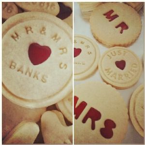Mr and Mrs wedding biscuits made by Bloom Bakers