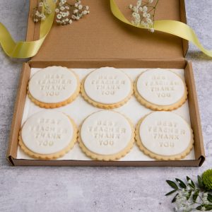 iced best teacher biscuits in a letterbox friendly gift box
