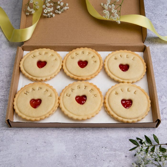 Happy easter jam biscuits in letterbox friendly gift box