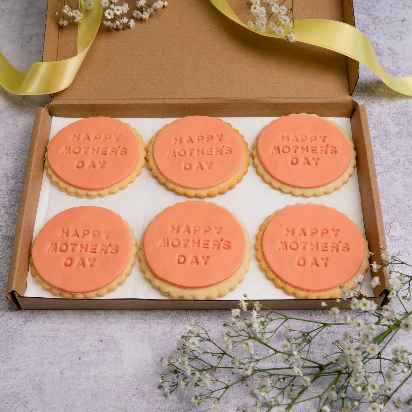 Happy Mother's Day biscuits in letterbox friendly packaging by Bloom Bakers