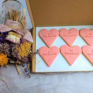 a letterbox friendly box of My Valentine biscuits