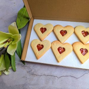 Heart shaped jam sandwich biscuits for Valentine's Day