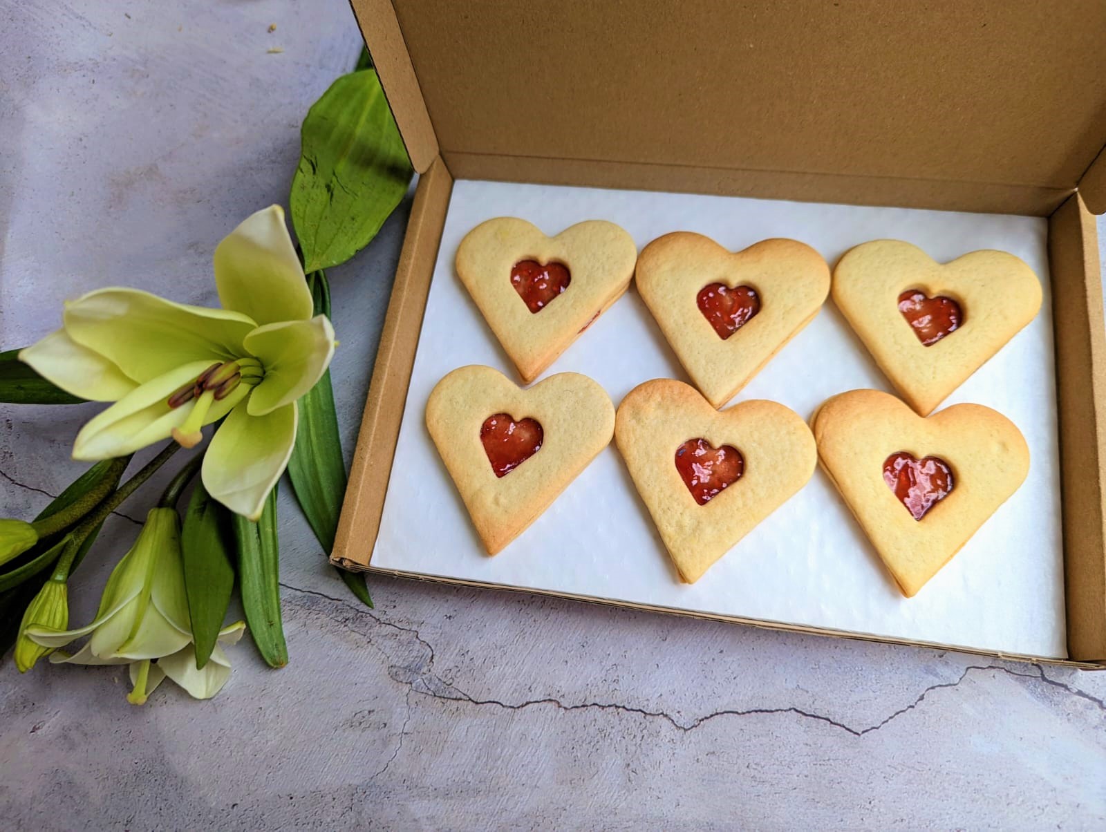 Heart shaped jam sandwich biscuits for Valentine's Day