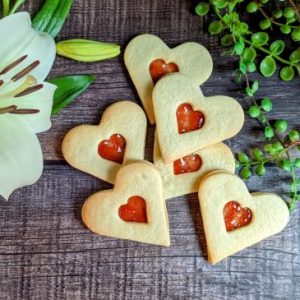 Jam sandwich heart shaped biscuits for Valentine's Day