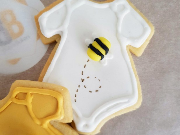 Hand iced and packaged babyshower biscuits bakes by Bloom Bakers