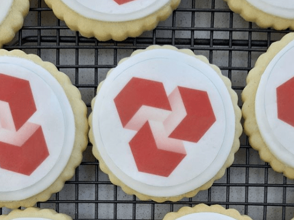 Natwest Logo biscuits bakes by Bloom Bakers
